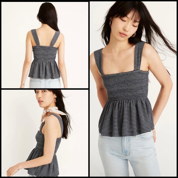 Madewell Texture & Thread Smocked Peplum Striped Feminine Tank Size Small - Picture 1 of 6